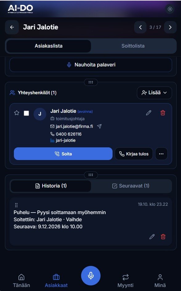 AI-DO:n asiakaskortti ja yhteydenottohistoria